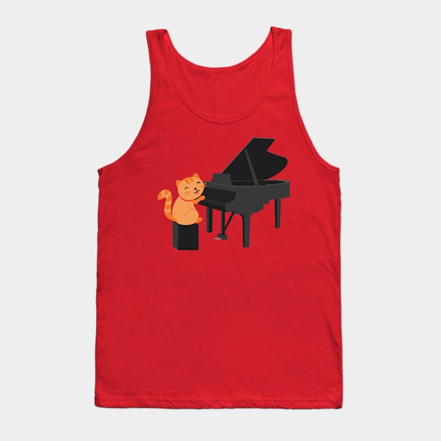 Cute Cat Playing Piano Tank Top by fhshirtdesigns